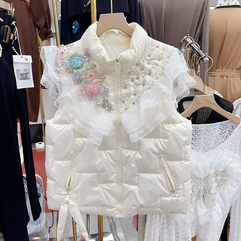 

Women's Coat Nail Beaded Cotton Vest 2023 Winter Thickened Lace Vest