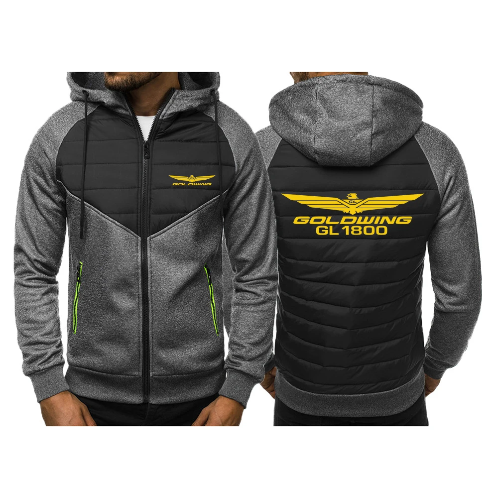 2023 Goldwing GL 1800 Motocycles New Tricolor Hooded Spring Autumn Men Casual Slim Patchwork Zipper Leisure Long Sleeve Jacket