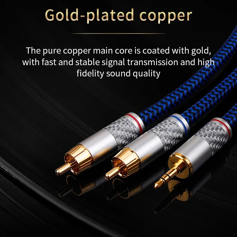 YYTCG 하이파이 오디오 케이블, 앰프 오디오 홈 시어터용, 6N OCC RCA-3.5mm 잭 Aux 케이블, 3.5mm-2RCA 오디오 케이블