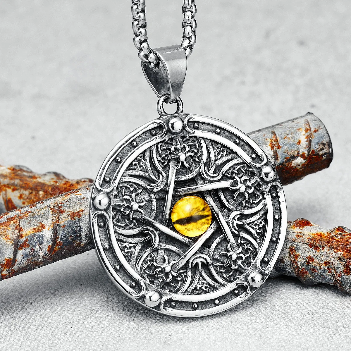 Angel Guard Men Necklace Inscription Eye 316L Stainless Steel Pendant Chain Religion Rock Punk For Male Jewelry Gift Wholesale