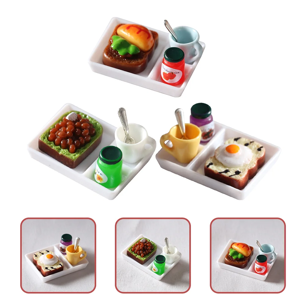 

3 Sets Dollhouse Toast Miniature Decor Food Toys Decoration Models Supplies Jam Child