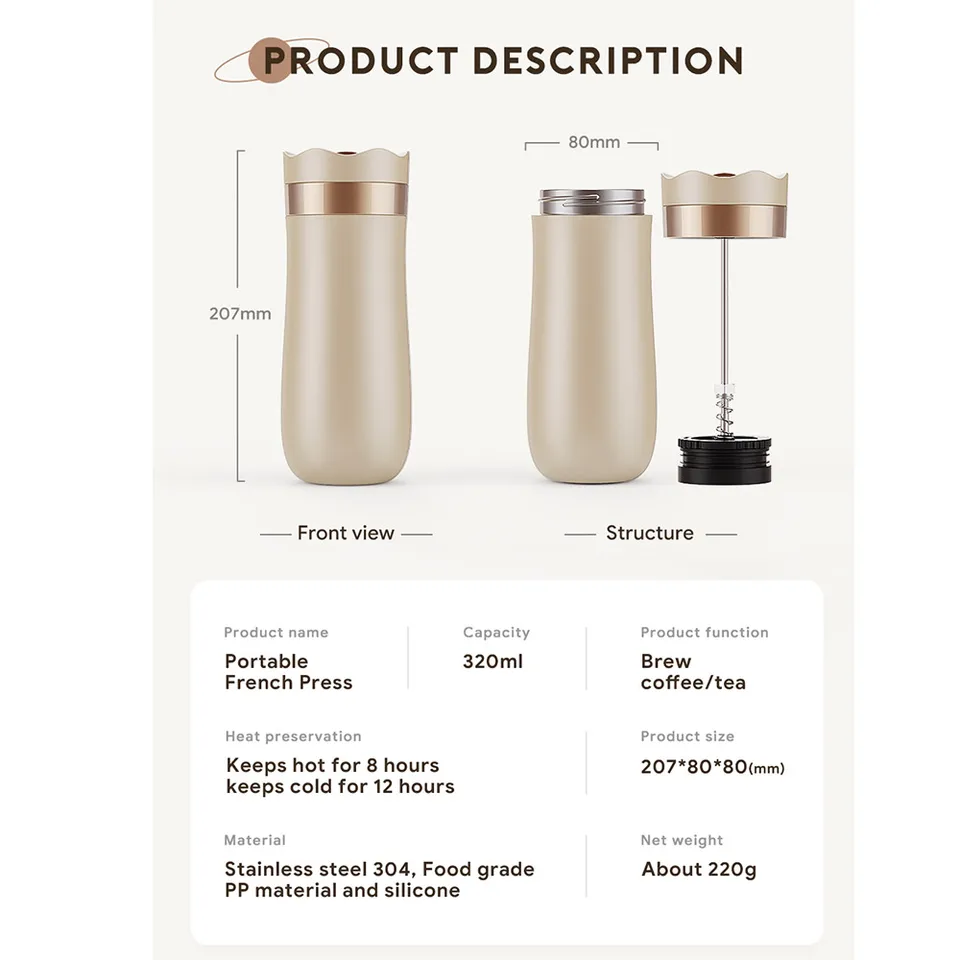 HEEMBURG French Coffee Press – Caffettiera termica di alta qualità in acciaio inox | Doppia parete isolata per caffè e tè perfetti | 950 ml