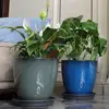 28cm Height Deep Flower Pot Imitation Ceramic Resin Monstera Planter Saucer For Indoor Outdoor Plants Home Garden Office Decor 3