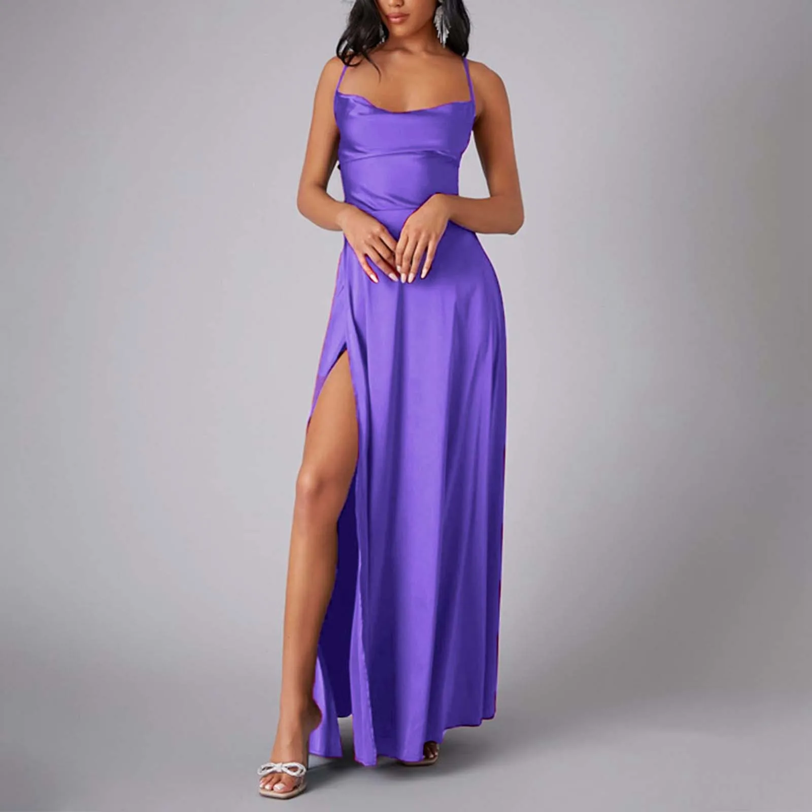 Vestidos de chiffon con espalda descubierta y escote en V Coral Tallas Grandes