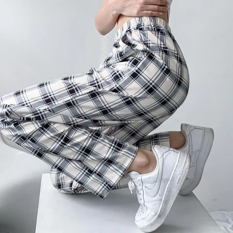 Casual Trousers Tartan Trousers Womens Plus Size Zoki Harajuku