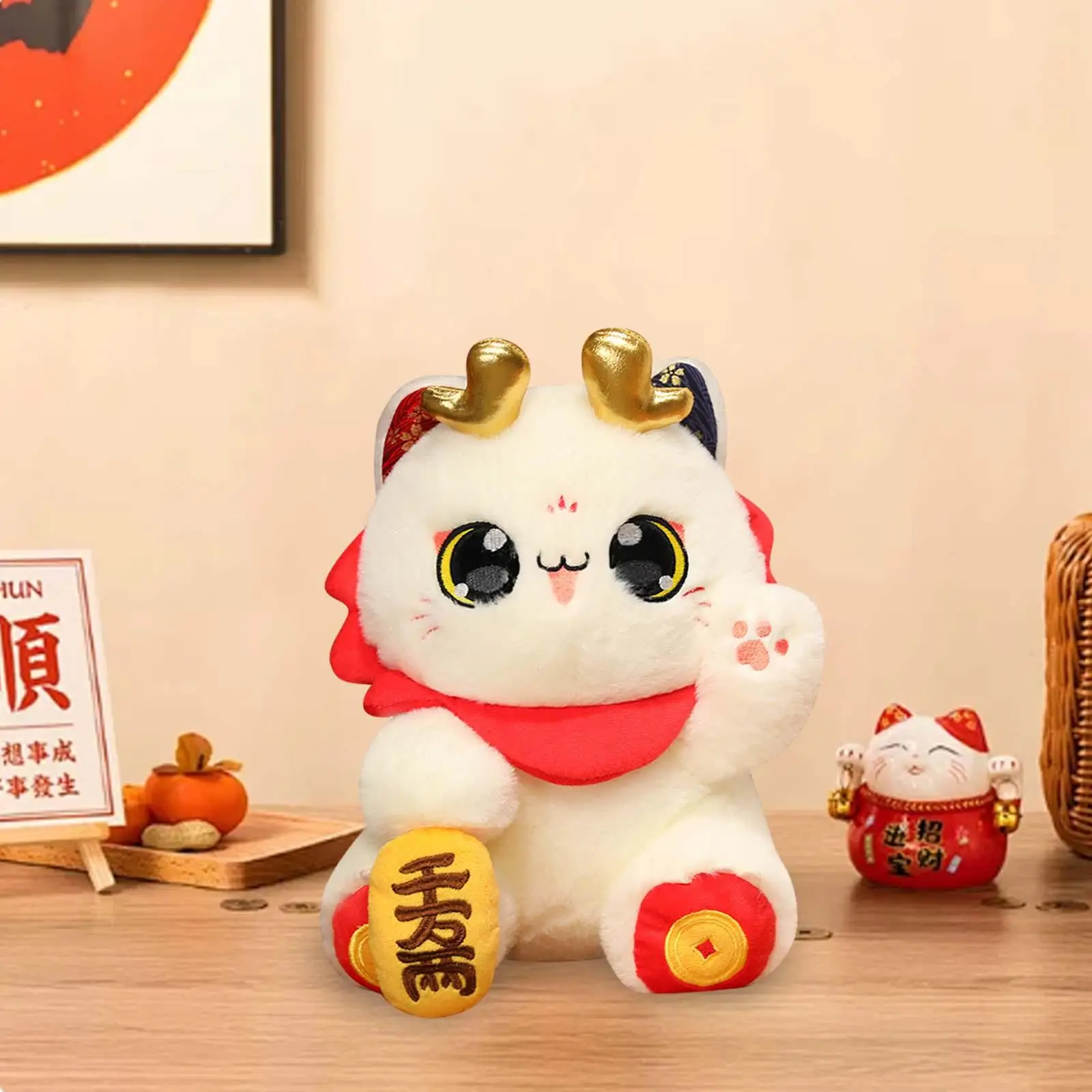 2024 Chinese New Year Cat Decoration Chinchilla Stuffed Animal Cat Toy for Chinese New Year Gatherings Parties Home Living Room