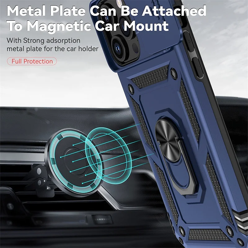 Shockproof Armor Case with Slide Lens Protector and Enhanced Back Cover