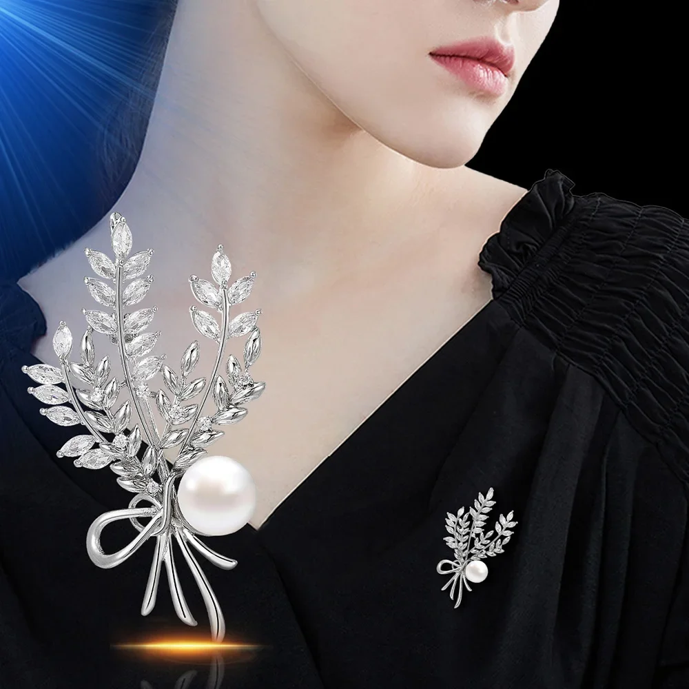 

Silvery Color Crystal Wheat Ear Brooch Collar Pins Silk Scarf Buckle for Suit Women Party Brooches Jewelry Accessories Gift
