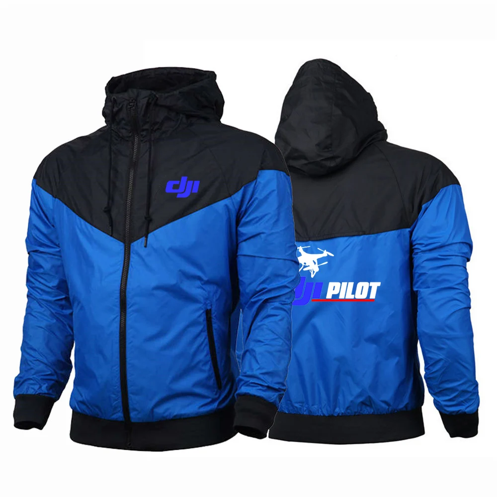Men Spring Autumn Windproof Hooded Color Matching Printing Windbreaker Coat