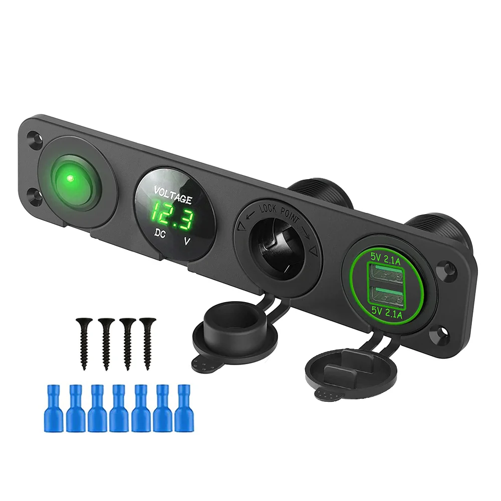 Multi-Function USB Charging Panel with Switch and Digital Voltmeter