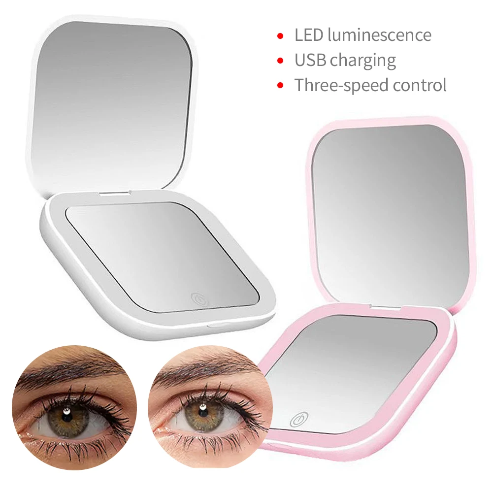 컴팩트 LED 메이크업 거울, 조명 포함, 1X 확대 포켓, 휴대용 여행, 접이식 화장품, 화장대 거울, 여성용 선물