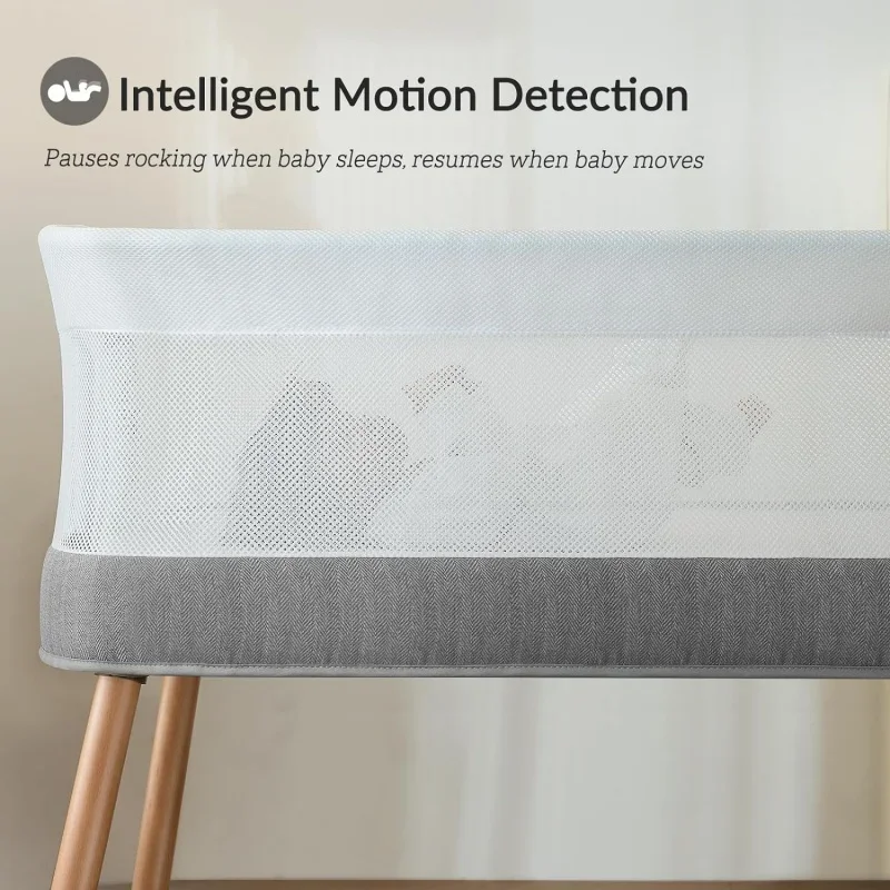 Rocking Bassinet for Baby 3 Speeds, Smart Motion Detection, Electric Bedside Sleeper with 8 Soothing Music, Auto Bedside Crib fo