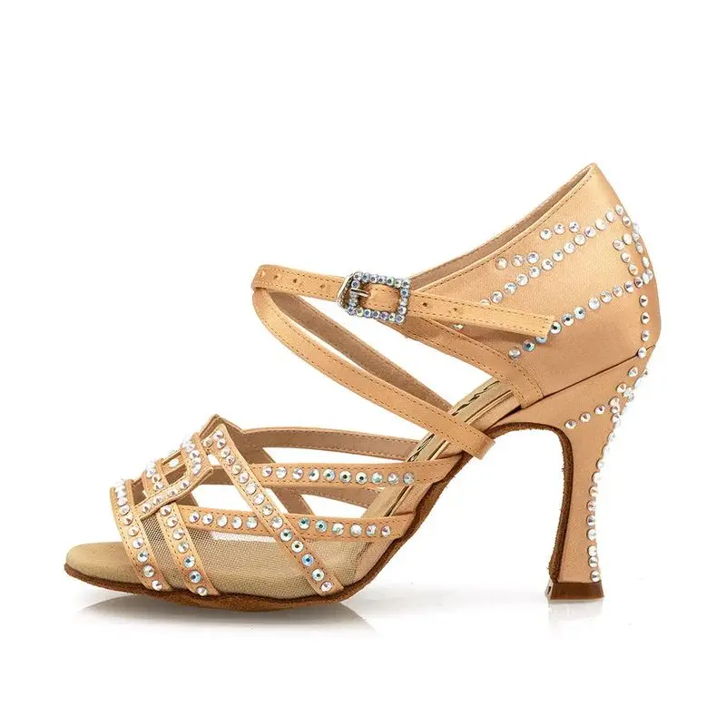

Evkoodance DIY Women Rhinestone Dance Shoes Practice Tan Latin Dancing Shoes Girls 7.3cm Latin Salsa Balllroom Party Dance Shoes