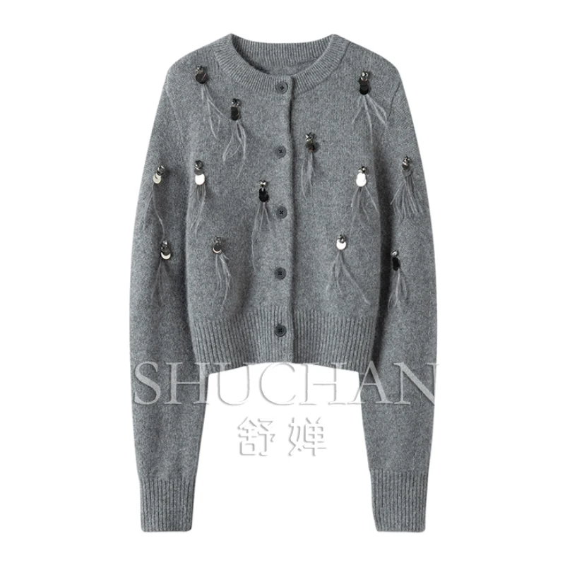 

Sequin tassels 100% cashmere new sueter mujer invierno sweater women cardigan women casaco feminino