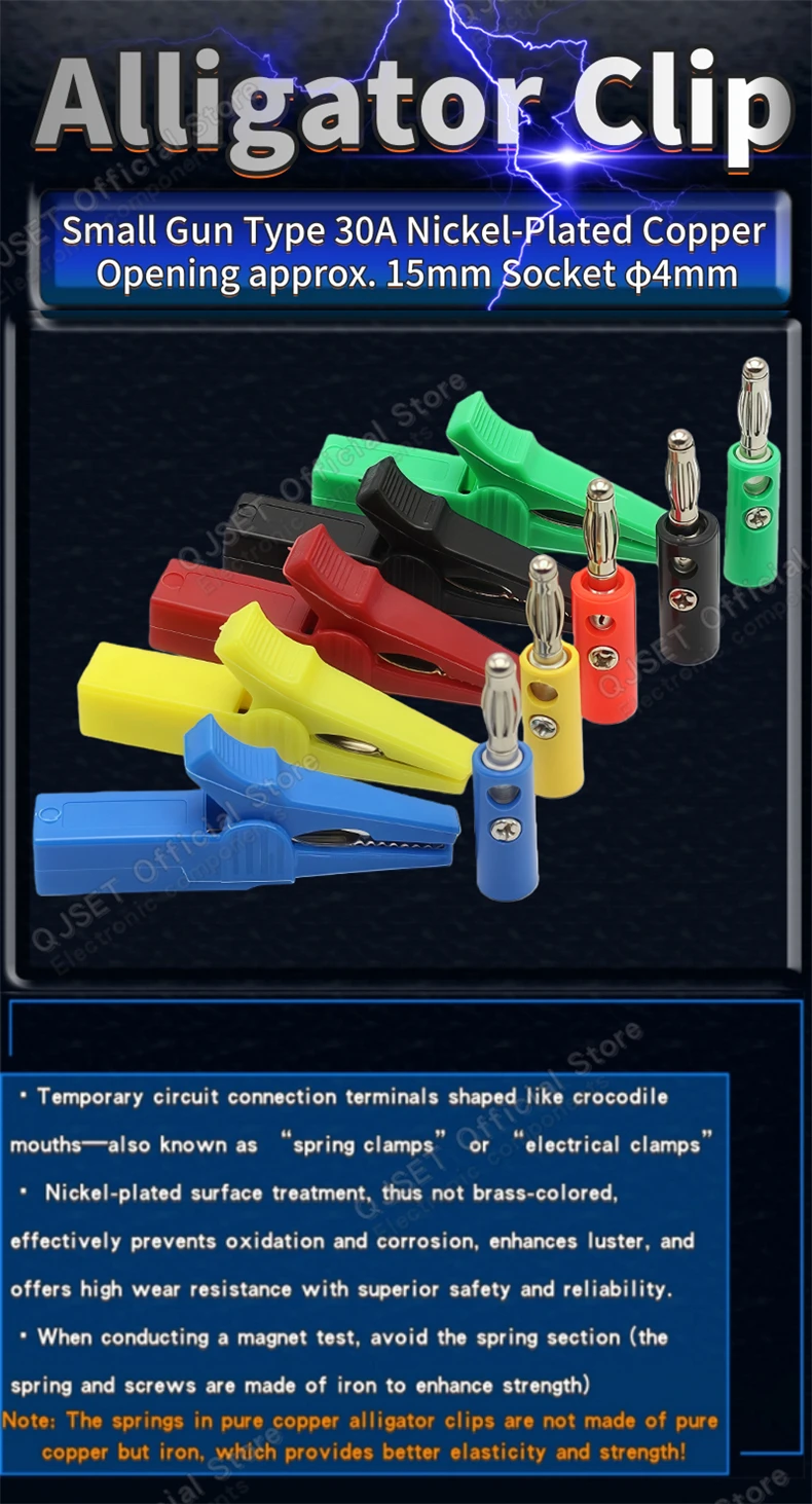 1 Satz 55 mm Krokodilklemme aus reinem Kupfer mit 4 mm Bananenstecker, Prüfspitze, Hochspannungsprüfklemme, Drahtkabelklemme mit 10 mm Öffnung – Detail 1