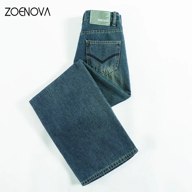 ZOENOVA 용수철 하이 퀄리티 패션 캐주얼 스트리트 Y2K 향수 컬러 와이드 레그 팬츠, 가을 레트로 루즈 스트레이트 여성 청바지, 신제품