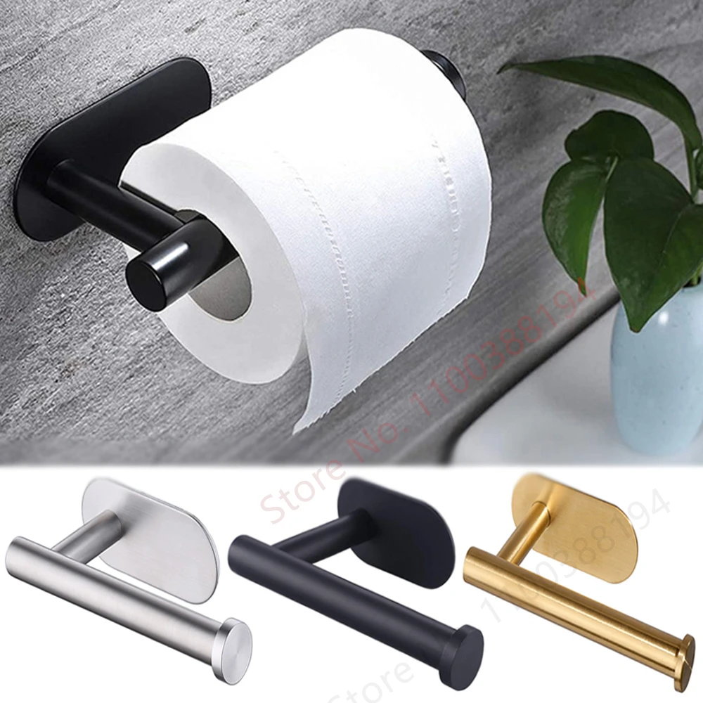 Adhesive Toilet Roll Paper Holder Organizer Wall Mount Storage Stand Kitchen Bathroom No Drill Tissue Towel Dispenser Stainless_voghion.com