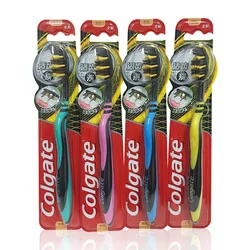 Bamboo Charcoal Toothbrush with Soft Bristles for Gum Care and Deep Clean (4pcs Rnd. Color w)