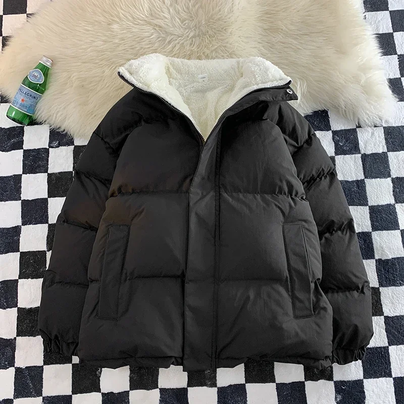 Winter Fleece Coat Warm Parkas Men\'s Women Loose Korean Trendy Solid Color Oversize Coat Thicken Zipper Parka Women Plush Jacket