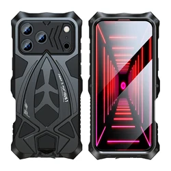 Rugged Military Grade Shockproof Armor Phone Case - Metal & Silicone Shell - iPhone 16 Pro Max (Black Black)