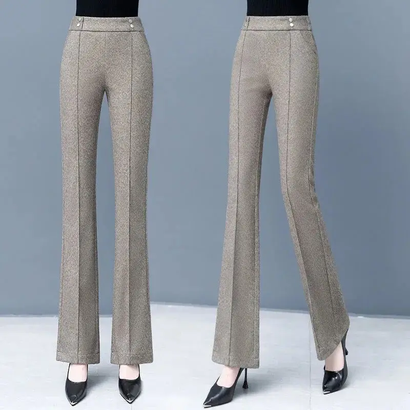 2023 Autumn and Winter Women's High Waist Patchwork Button Pockets Slim Solid Color Fashion Casual Elegant Commuter Horn Pants