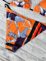 Luxury Brand Design Orange Printed Bandage Beach Swimsuit Bikini Two Piece Set For Women Sexy Ladies Beachwear Tankini Clothes 3
