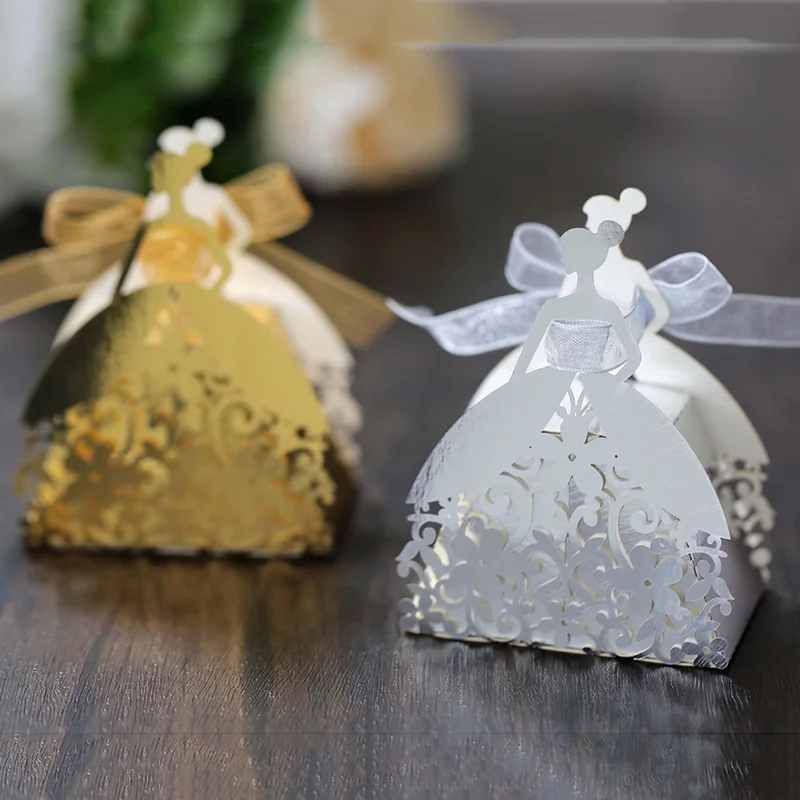 Laser Cut Pearl Paper Gift Boxes with Ribbon – Elegant Candy Chocolate Packaging for We... - SKU GBR17058 - UGI Packaging