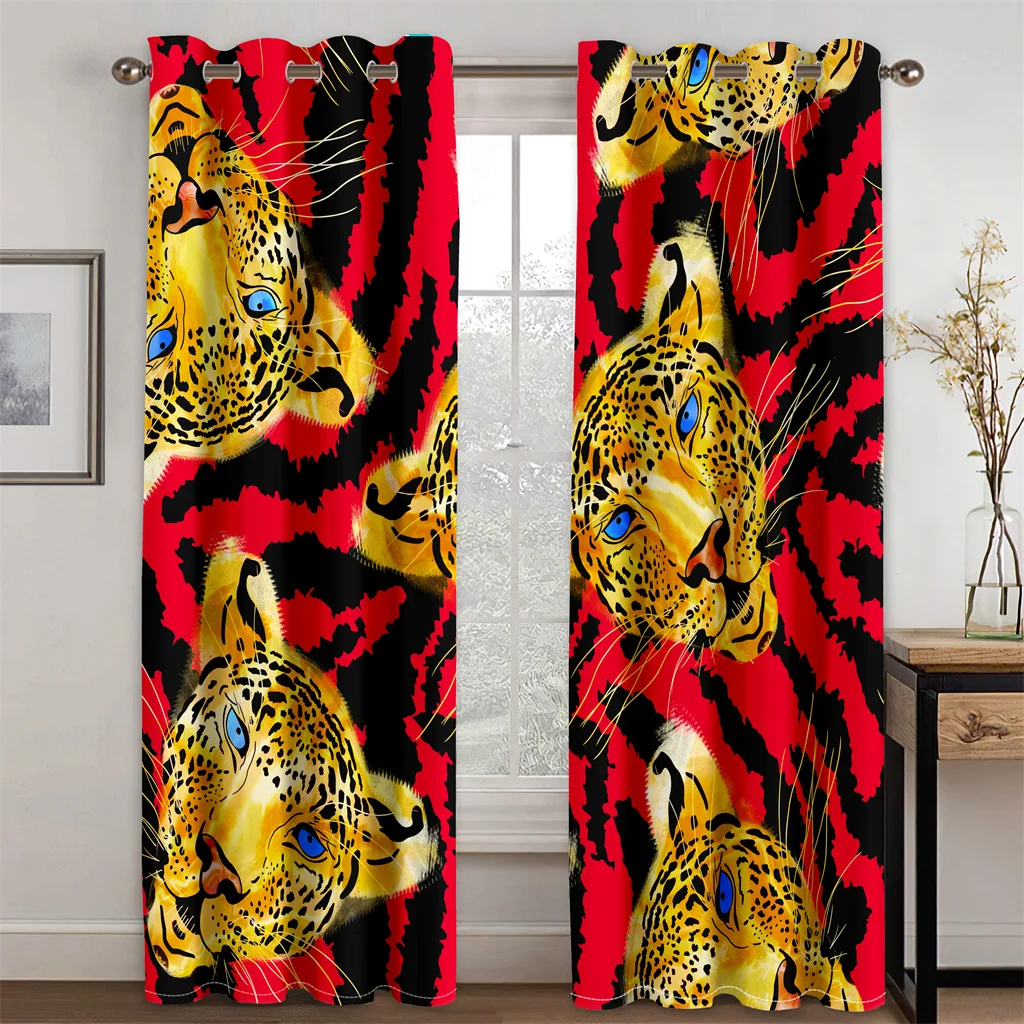 

3D Cheap Modern Luxury Leopard Gold Red 2 Pieces Shading Darkening Curtain for Living Room Bedroom Kitchen Treatment Hook Decor