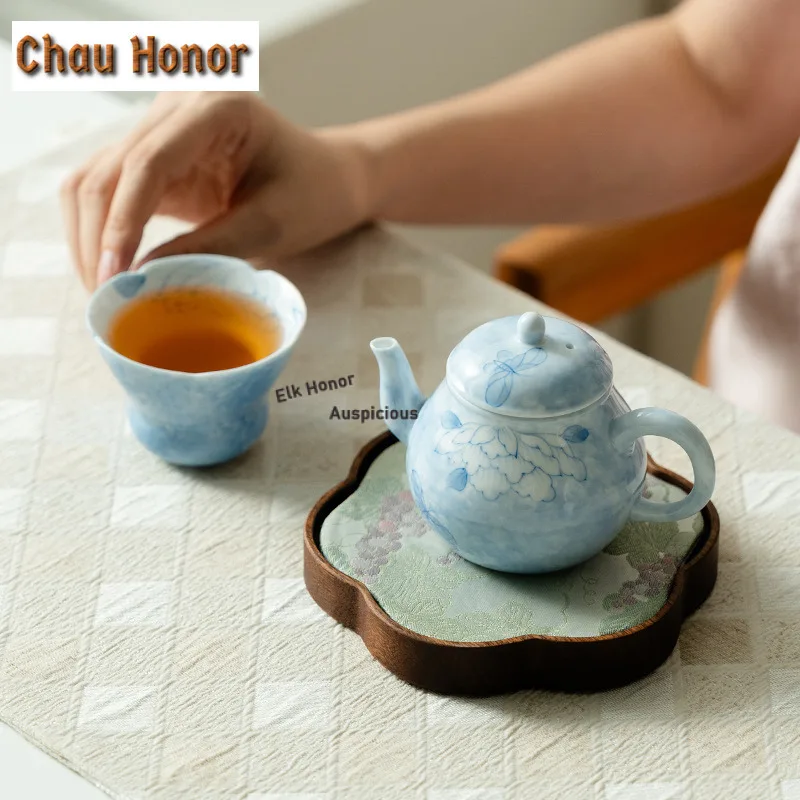 Pure Hand-painted Mist Blue Butterfly Tea Set Complete Set Traditional Tea Ceremony Set Teapot And Tea Cup Set Chinese Tea Set