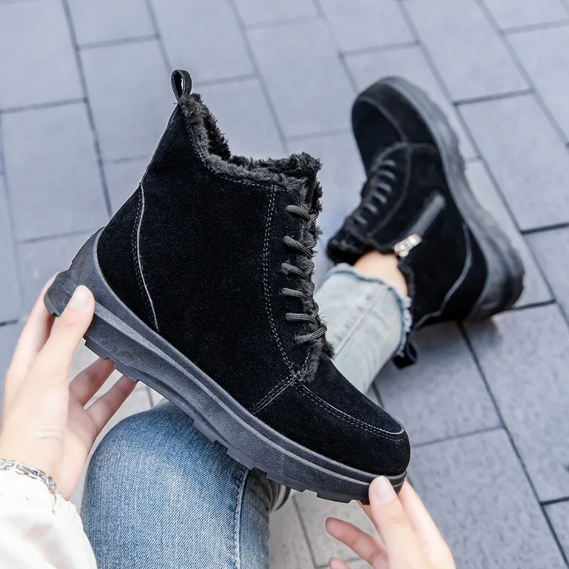 Thick Plush Snow Boots for Women Winter 2023 Faux Suede Non Slip Cotton Shoes Woman Keep Warm Platform Ankle Booties Plus Size
