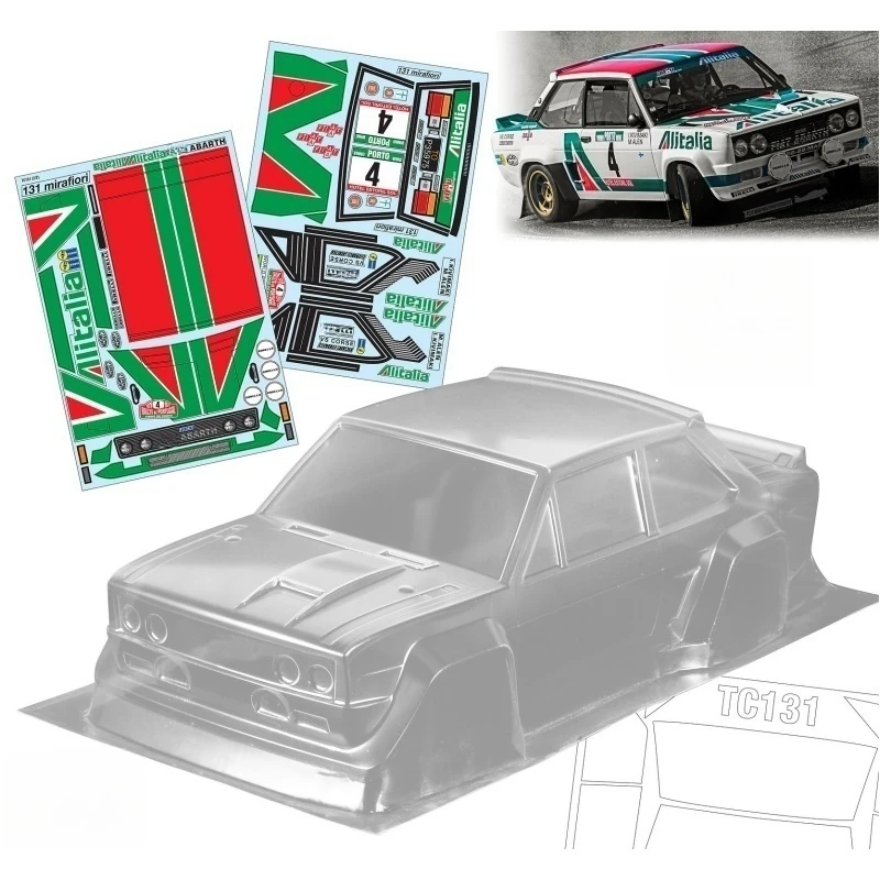 

RC Rally Body 1/10 Flat 131 Clear Lexan PC Car Shell w/ Color Sticker Decals