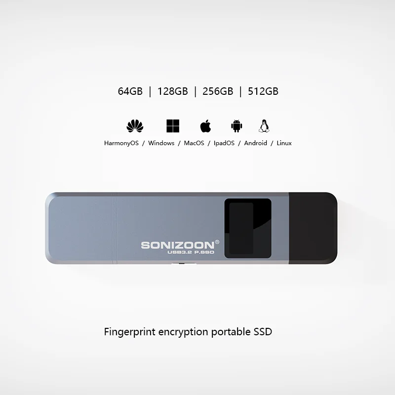Sonizoon Criptografia de Impressão Digital Portátil Ssd512 256 Função Proteção Gbwrite Estado Sólido Usb Flash Drive Tpyec Pendrive Usb3.2 - Imagem 4