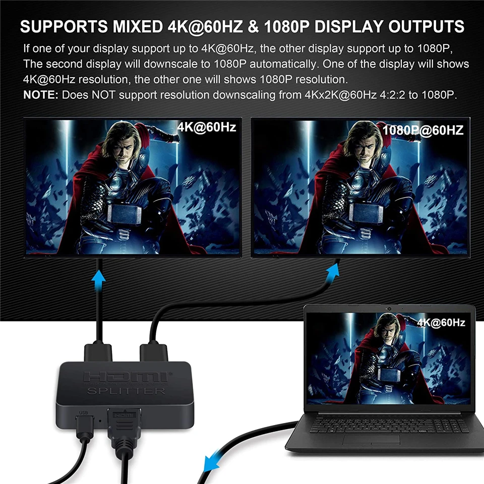 4K HDMI Splitter 1x2 HDMI 2.0 Splitter 1 in 2 out Amplifier Switch HDR HDMI2.0 for PS4 Apple TV XBox PS5