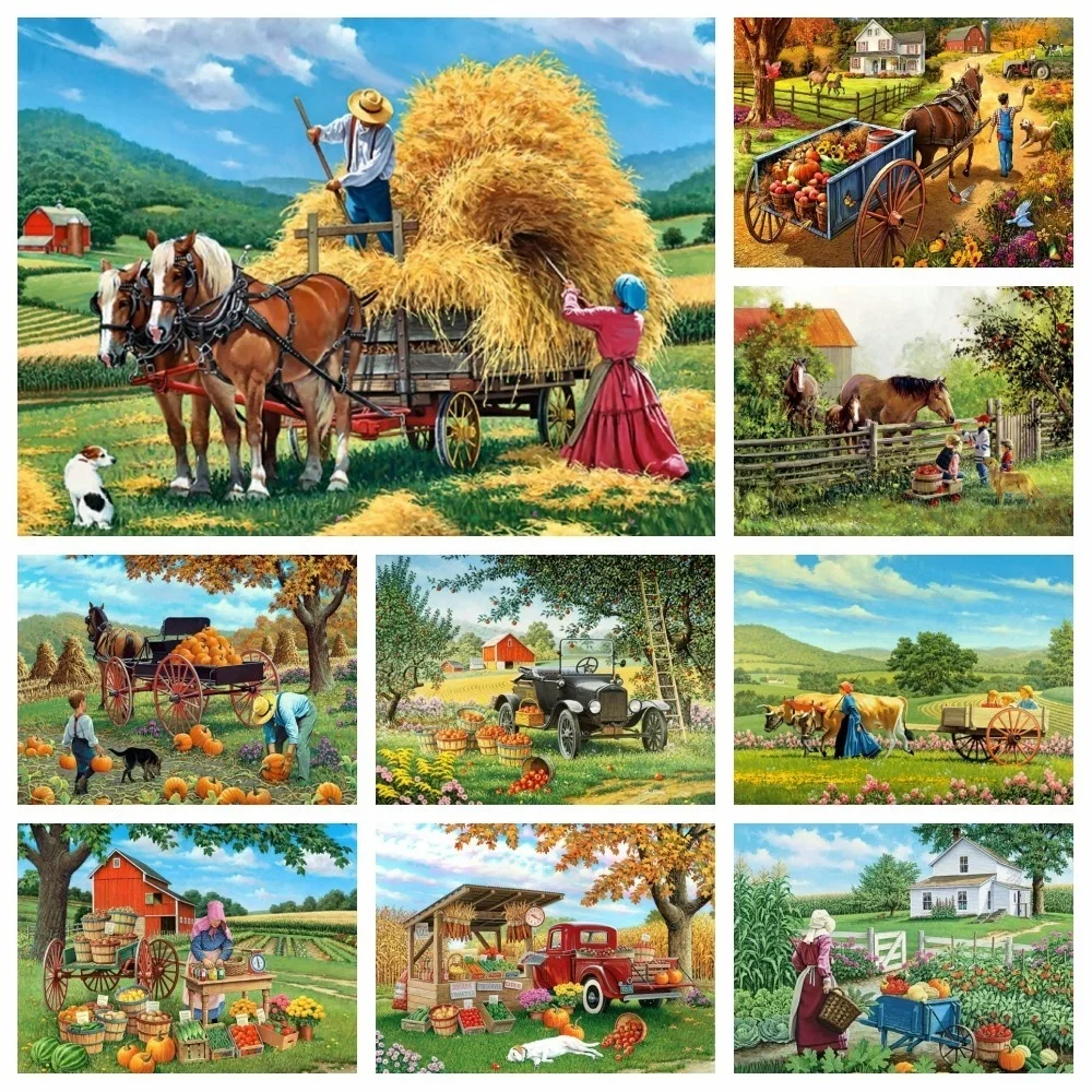 Diamond Painting Painting Set Embroidery Rhinestones Full Diamond Mosaic Farm New Landscape Painting Rhinestones Picture Embroidery Cross Stitch Kit Hobby 5D Wall Art