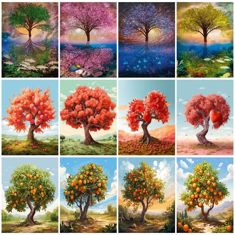 

RUOPOTY Painting By Number Adults Tree Picture By Numbers 40X50 With Frame Arts Crafts Home Decor Items