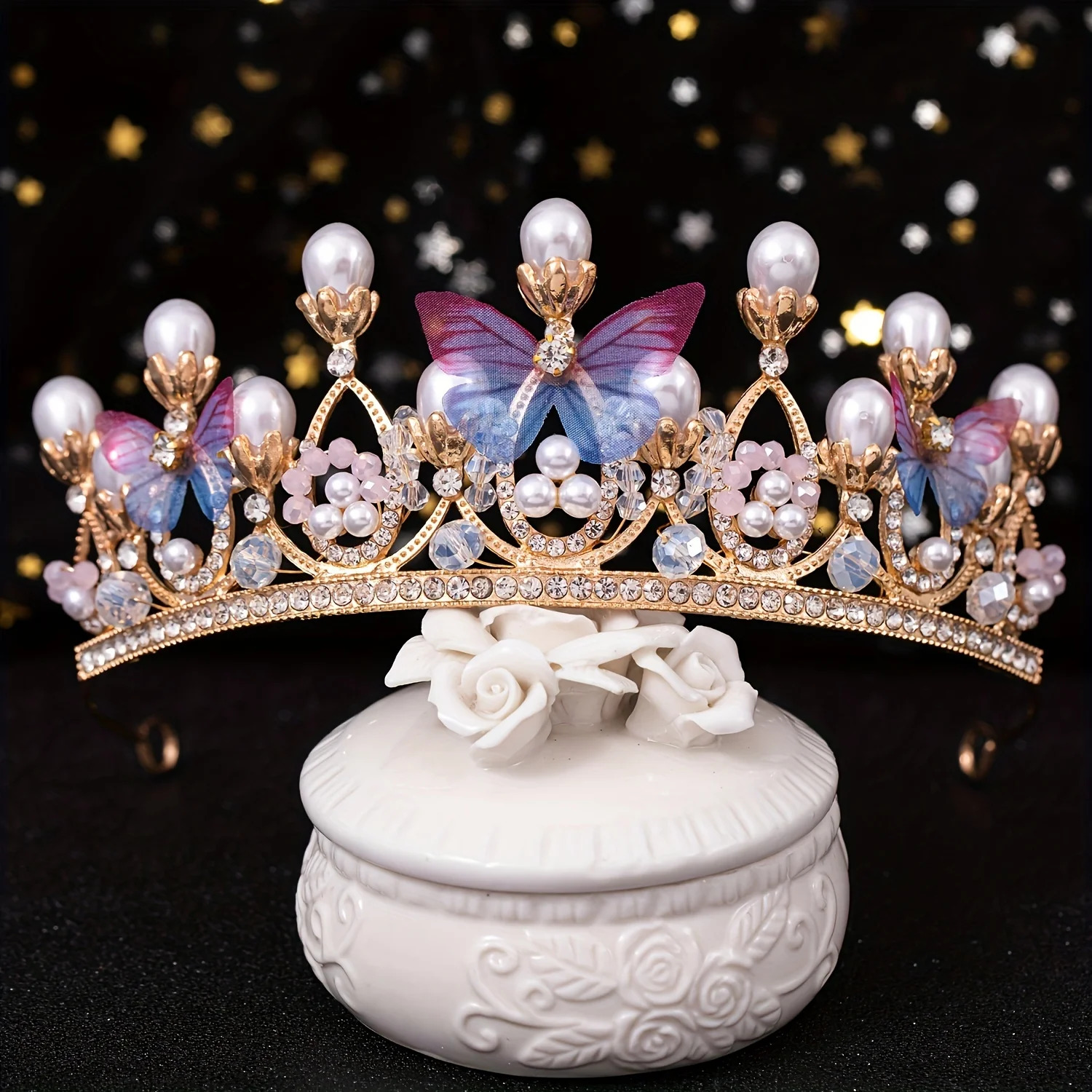 1pc Bride Headdress Handmade Pearl Butterfly Princess Hair Band Party Prom Queen Crown Hair Accessories