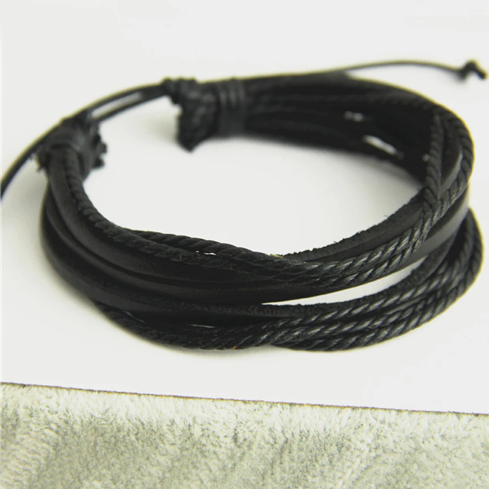 Hand-Woven Fashion Jewelry Wrap Multilayer Leather Braided Rope Wristband Men Bracelets & Bangles For Women