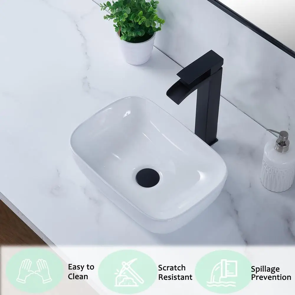 Elegant Modern 14" White Ceramic Bathroom Vessel Sink Above Counter Oval Small Vanity Bowl Wash Basin 3