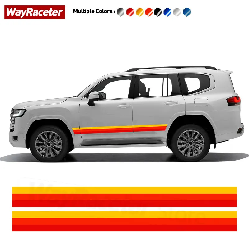 

2 Pcs Tri Colors Stripes Sticker Door Side Body Sticker For Toyota Land Cruiser 100 120 150 LC200 LC300 LC70 LC79 FJ Prado RAV4