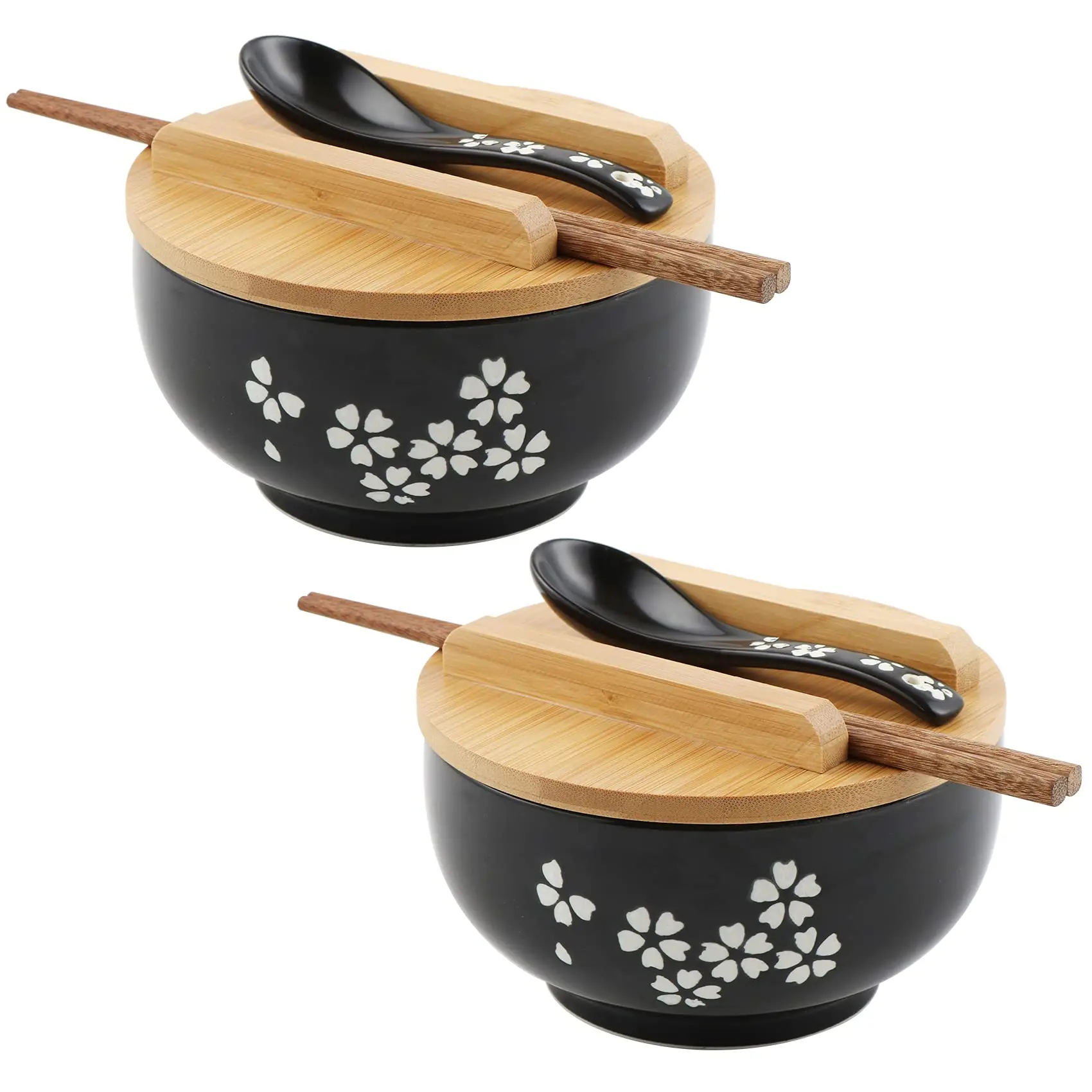 

Ramen Bowl Set, Japanese Ramen Noodle Bowls with Lid Spoon, Black Hand Drawn Rice Bowl Retro Tableware Noodle Bowl