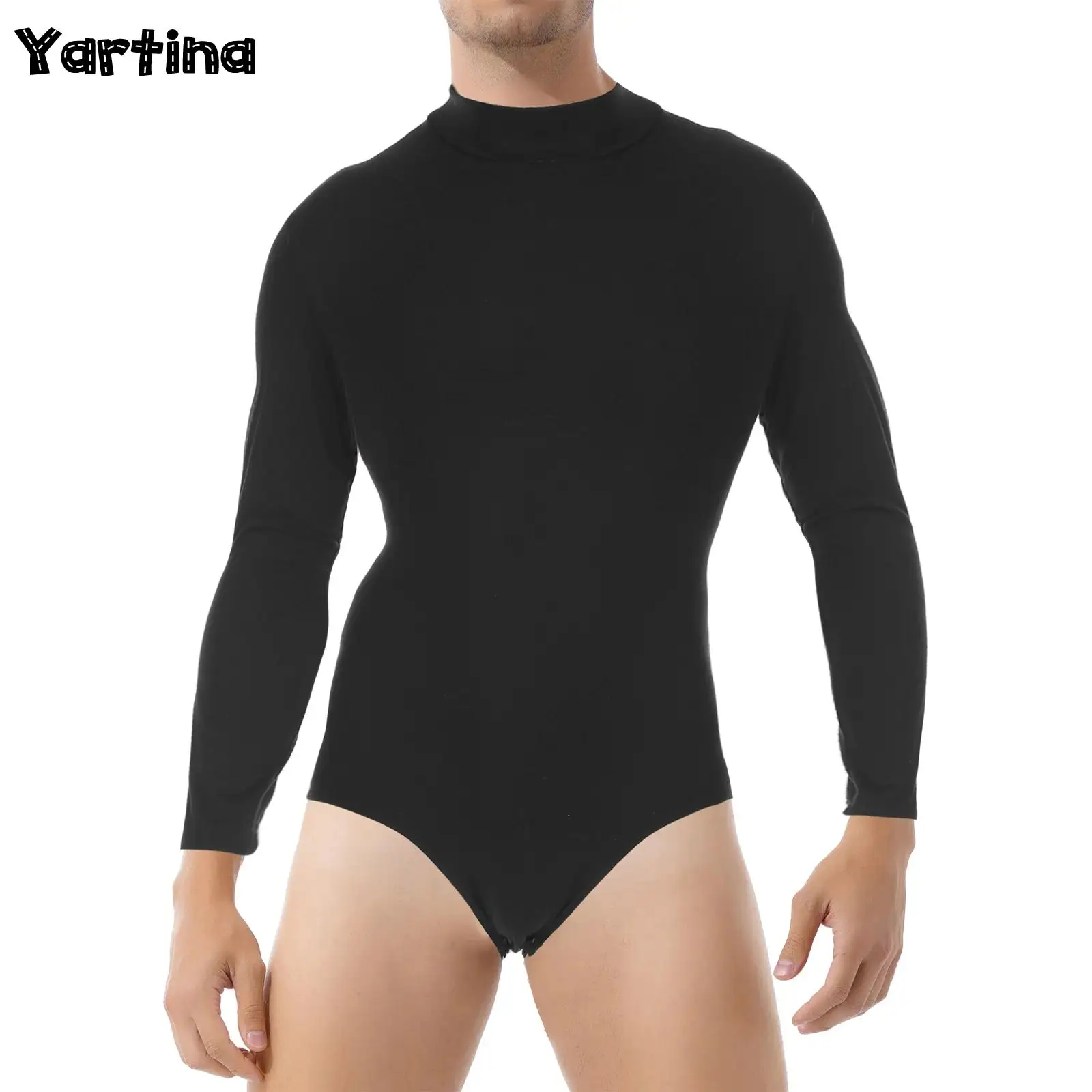 Mens Long Sleeve Bodysuit Shirts One-Piece Overall Undershirt Solid Color Press Button Crotch Modern Latin Dance Leotard Unitard men bodysuits men lingerie
