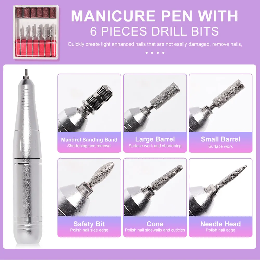 Rechargeable Nail Drill Machine with LCD Display Low Noise, Professional Nail Polish Grinder Nail Accessories Set 5