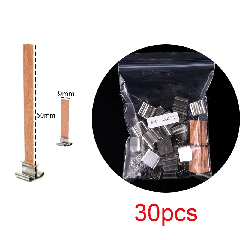 30pcs Natural Wooden Candle Wicks with Clips for DIY Handmade Smokeless Candle Crafting