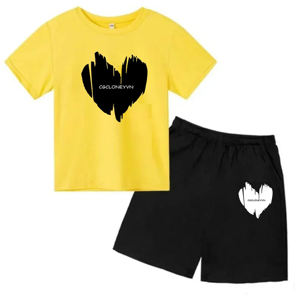 thumbnail image 1 of Conjunto de 2 piezas de camiseta y pantalones cortos para niños y adolescentes, ropa deportiva con estampado de moda coreana, conjunto de verano para bebés, manga corta, 3 a 12 años, 1 of 5
