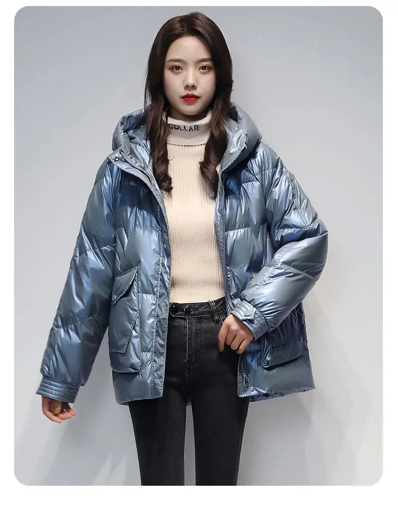 Short Down cotton Jacket For women's Winter 2026 New Glossy Fashion Loose Thick Coat Female Casual Cotton Hooded Parka Jackets