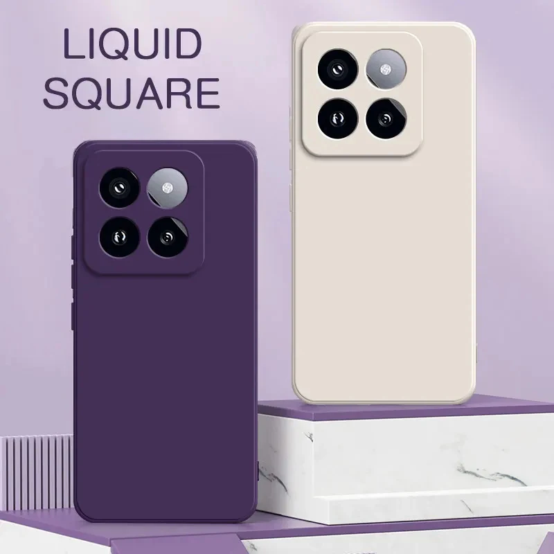 Custodia Quadrata In Silicone Liquido Per Xiaomi Mi 14 Pro Soft Waterproof Mobile Phone Armor Xiaomi14 Mi14 14Pro Accessori Di Lusso