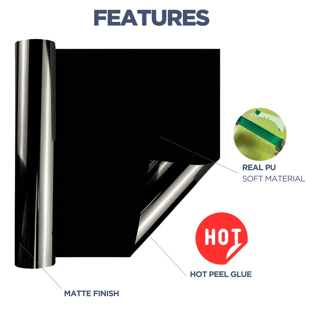 HTV Vinyl Rolls Heat Transfer Vinyl Iron on for Cricut & Cameo Easy to Cut & Weed Black HTV for Shirts