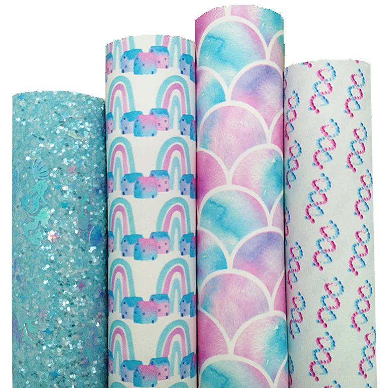 Description Picture 2 of itemMermaid Glitter Leather Sheets Rainbow Fish Scales DNA Custom Synthetic Leather Fabric Sheets For Bows DIY 21x29CM Q1210