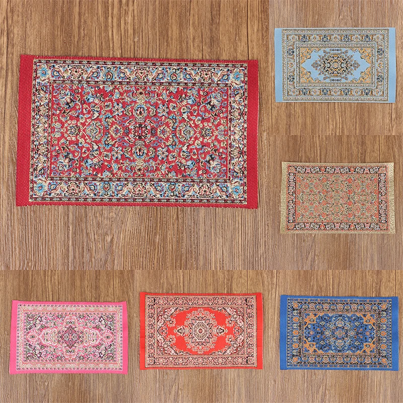 1Pc 1:12 Dollhouse Miniature Floor Rug Mat Turkish Woven Cover Carpet Model Bedroom Living Room Decor Toy Doll House Accessories