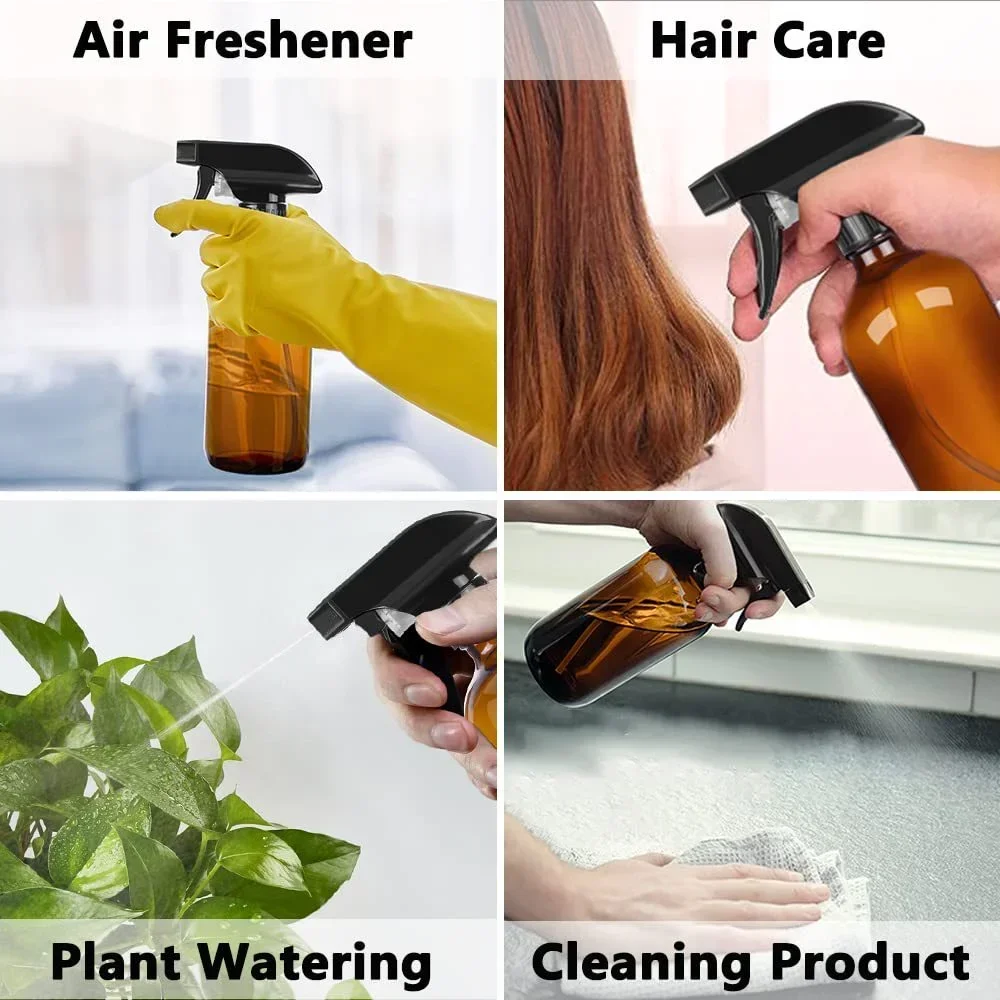 2PCS 250/500ml Empty Amber Glass Refillable Spray Bottle Ideal for Essential Oils Plants Watering Cleaning Solutions Hair Mister